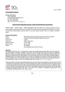 July 16, 2014 FOR IMMEDIATE RELEASE Contact Information: ORIX Corporation Corporate Planning Department Tel: +[removed]