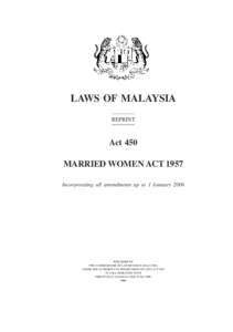 LAWS OF MALAYSIA REPRINT Act 450  MARRIED WOMEN ACT 1957