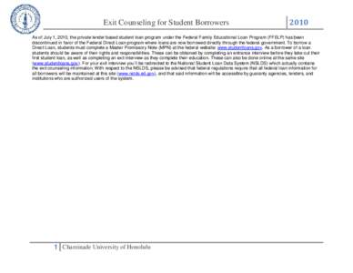 Exit Counseling for Student Borrowers