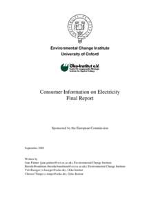 Environmental Change Institute University of Oxford Consumer Information on Electricity Final Report