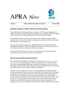 APRA News Volume 3 Alberta Plastics Recycling Association  Winter 2006