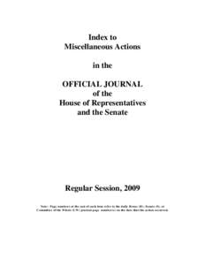 Index to Miscellaneous Actions in the OFFICIAL JOURNAL of the House of Representatives