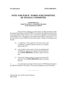 For information  PWSCI[removed]NOTE FOR PUBLIC WORKS SUBCOMMITTEE OF FINANCE COMMITTEE