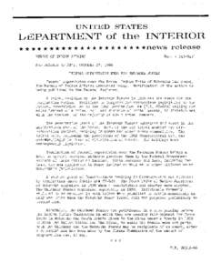 UNITED STATES I LEPARTMENT of the INTERIOR  * * * * * * * * * * * * * * * * * * * * *news