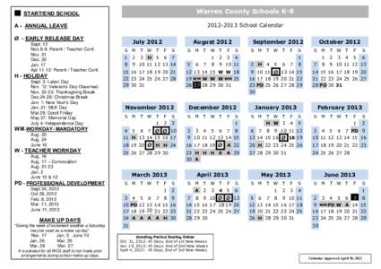 Warren County Schools K-8  __ START/END SCHOOL[removed]School Calendar