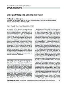 Biological Weapons: Limiting the Threat, Joshua S. Lederberg