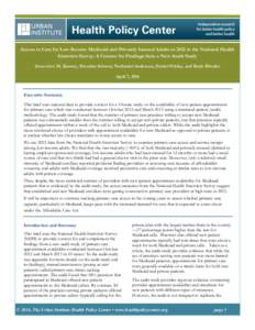 Access to Care for Low-Income Medicaid and Privately Insured Adults in 2012 in the National Health Interview Survey: A Context for Findings from a New Audit Study