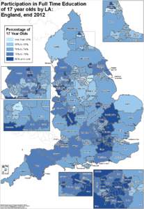 Participation in Full Time Education of 17 year olds by LA: England, end 2012 North Newcastle Tyneside