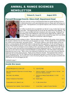 ANIMAL & RANGE SCIENCES NEWSLETTER Volume 8, Issue 2 August 2015