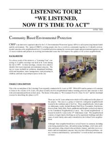 LISTENING TOUR2 “WE LISTENED, NOW IT’S TIME TO ACT” APRIL[removed]Community Based Environmental Protection