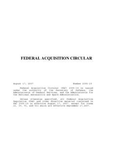 FEDERAL ACQUISITION CIRCULAR  August 17, 2007 Number[removed]