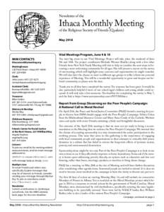 Newsletter of the  Ithaca Monthly Meeting of the Religious Society of Friends (Quakers) May 2018