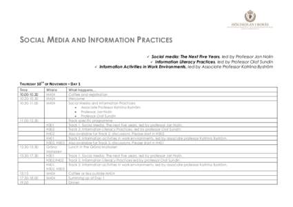 SOCIAL MEDIA AND INFORMATION PRACTICES Social media: The Next Five Years, led by Professor Jan Nolin  Information Literacy Practices, led by Professor Olof Sundin  Information Activities in Work Environments, led b
