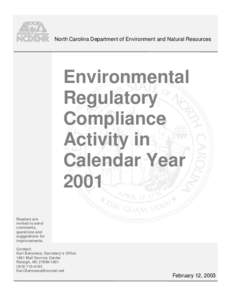 North Carolina Department of Environment and Natural Resources  Environmental Regulatory Compliance Activity in