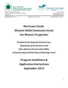    Hurricane Sandy  Disaster Relief Assistance Grant  For Historic Properties   