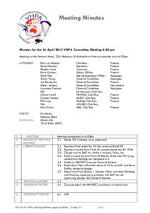 Meeting Minutes Sept 2011 Minutes for the 16 April 2013 VHPA Committee Meeting 6:30 pm Meeting at the Retreat Hotel, 226 Nicholson St Abbotsford Victoria schedule start 6:30pm ATTENDEES