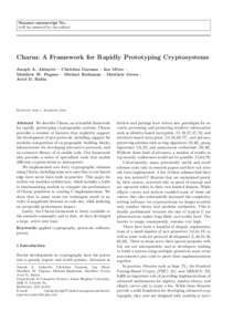 Noname manuscript No. (will be inserted by the editor) Charm: A Framework for Rapidly Prototyping Cryptosystems Joseph A. Akinyele · Christina Garman · Ian Miers · Matthew W. Pagano · Michael Rushanan · Matthew Gree