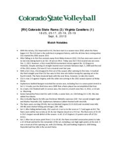 [RV] Colorado State Rams (3 ) Virginia Cavaliers[removed] , [removed] , [removed] , [removed]Sept. 6 , [removed]M atch Notables • •