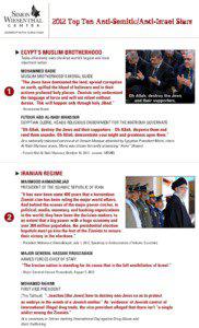 2012 Top Ten Anti-Semitic/Anti-Israel Slurs LEADERSHIP WITH A GLOBAL REACH