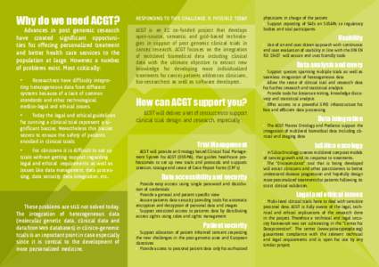 Why do we need ACGT?  Advances in post genomic research have created significant opportunities for offering personalized treatment and better health care services to the population at large. However a number
