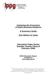 Analysing the Economics of State-Business Relations A Summary Guide Dirk Willem te Velde  Discussion Paper Series