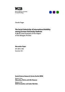 The Social Selectivity of Internal Mobility among German University Student - A Multi-Level Analysis of the Impact of the Bologna Process
