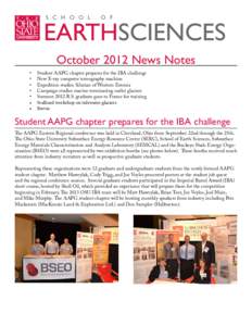 S C H O O L  O F EARTHSCIENCES October 2012 News Notes