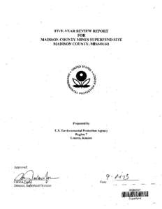 Five-year Review Report, Madison County Mines Superfund Site, Madison County, Missouri