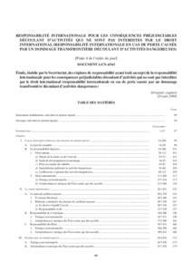 Responsabilité internationale pour les conséquences préjudiciables découlant d’activités qui ne sont pas interdites par le droit international (responsabilité internationale en cas de perte causée par un dommage