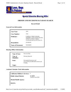 SEHO Administrative System: Database Search - Record Detail  Page 1 of 14 ORDERS AND DECISIONS DATABASE SEARCH Record Detail