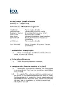 Management Board minutes Monday 20 October 2014 Members and other attendees present Ailsa Beaton Simon Entwisle Christopher Graham