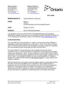 Ministry of Education Financial Analysis and Accountability Branch 20st Floor, Mowat Block 900 Bay Street Toronto, Ontario M7A 1L2