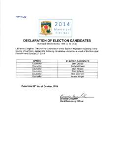Form EL32  20 L4 Municipal Election DECLARATION OF ELECTION CANDIDATES