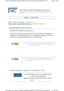W3C CSS Validator results for http://www.malavallitown.gov.in/ (CSS level[removed]Page 1 of 39 The W3C CSS Validation Service W 3C C S S V a li da t o r re su lt s fo r h tt p ://w w w .m al a va lli to wn . g o v.in / ( C