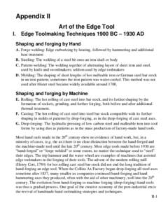Appendix II Art of the Edge Tool I. Edge Toolmaking Techniques 1900 BC – 1930 AD Shaping and forging by Hand
