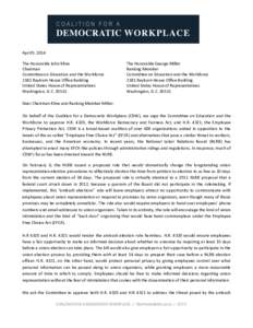 April 9, 2014 The Honorable John Kline Chairman Committee on Education and the Workforce 2181 Rayburn House Office Building United States House of Representatives