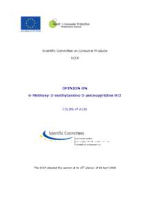 Opinion of the Scientific Committee on Consumer Products on 6-methoxy-2-methylamino-3-aminopyridine HCl (A130)