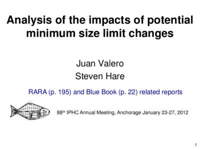 Analysis of the impacts of potential minimum size limit changes Juan Valero Steven Hare RARA (pand Blue Book (p. 22) related reports 88th IPHC Annual Meeting, Anchorage January 23-27, 2012