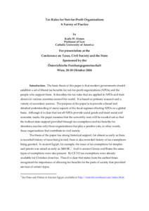 Tax Rules for Not-for-Profit Organizations A Survey of Practice by Karla W. Simon Professor of Law Catholic University of America