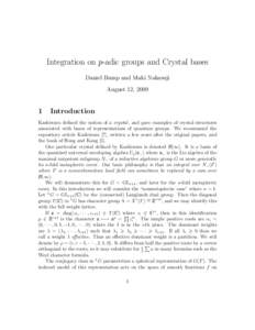 Integration on p-adic groups and Crystal bases Daniel Bump and Maki Nakasuji August 12, 2009 1