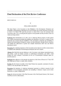 ------------------------------------------------------------------------  Final Declaration of the First Review Conference -----------------------------------------------------------------------BWC/CONF.I/10 II FINAL DEC