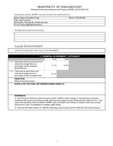 MUNICIPALITY OF HIGHLANDS EAST Municipal Performance Measurement Program (MPMP) ● 2010 RESULTS Questions about MPMP results should be addressed to: Name: Sharon Stoughton-Craig Title: CAO/Treasurer