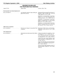 NYS Register/September 1, 2004  Rule Making Activities HEARINGS SCHEDULED FOR PROPOSED RULE MAKINGS