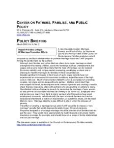 CENTER ON FATHERS, FAMILIES, AND PUBLIC POLICY 23 N. Pinckney St., Suite 210, Madison, Wisconsin[removed]TEL[removed]FAX[removed]www.cffpp.org