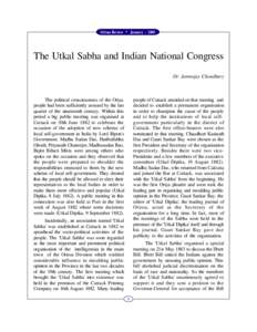 Orissa Review * January[removed]The Utkal Sabha and Indian National Congress