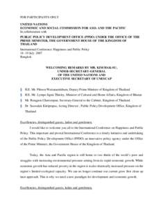 FOR PARTICIPANTS ONLY UNITED NATIONS ECONOMIC AND SOCIAL COMMISSION FOR ASIA AND THE PACIFIC In collaboration with PUBLIC POLICY DEVELOPMENT OFFICE (PPDO) UNDER THE OFFICE OF THE PRIME MINISTER, THE GOVERNMENT HOUSE OF T