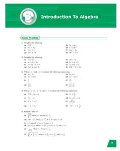 3  Introduction To Algebra Basic Practice 1. Simplify the following.