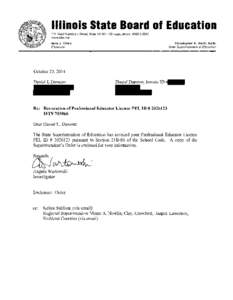 Illinois State Board of Education 100 West Randolph Street, Su~te14-300 Ch~cago,llllno~s60601-3283 www ~ s b enet Christopher A. Koch, Ed.D.