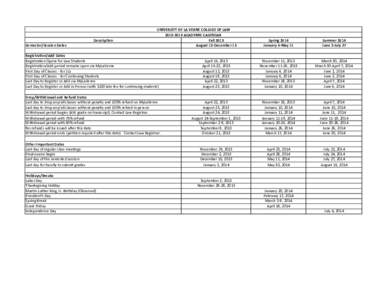 Description Semester/Session Dates UNIVERSITY OF LA VERNE COLLEGE OF LAW[removed]ACADEMIC CALENDAR Fall 2013