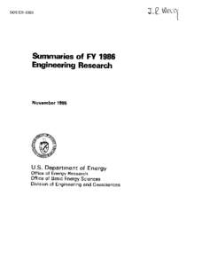 DOE/ER[removed]J t Summaries of FY 1986 Engineering Research